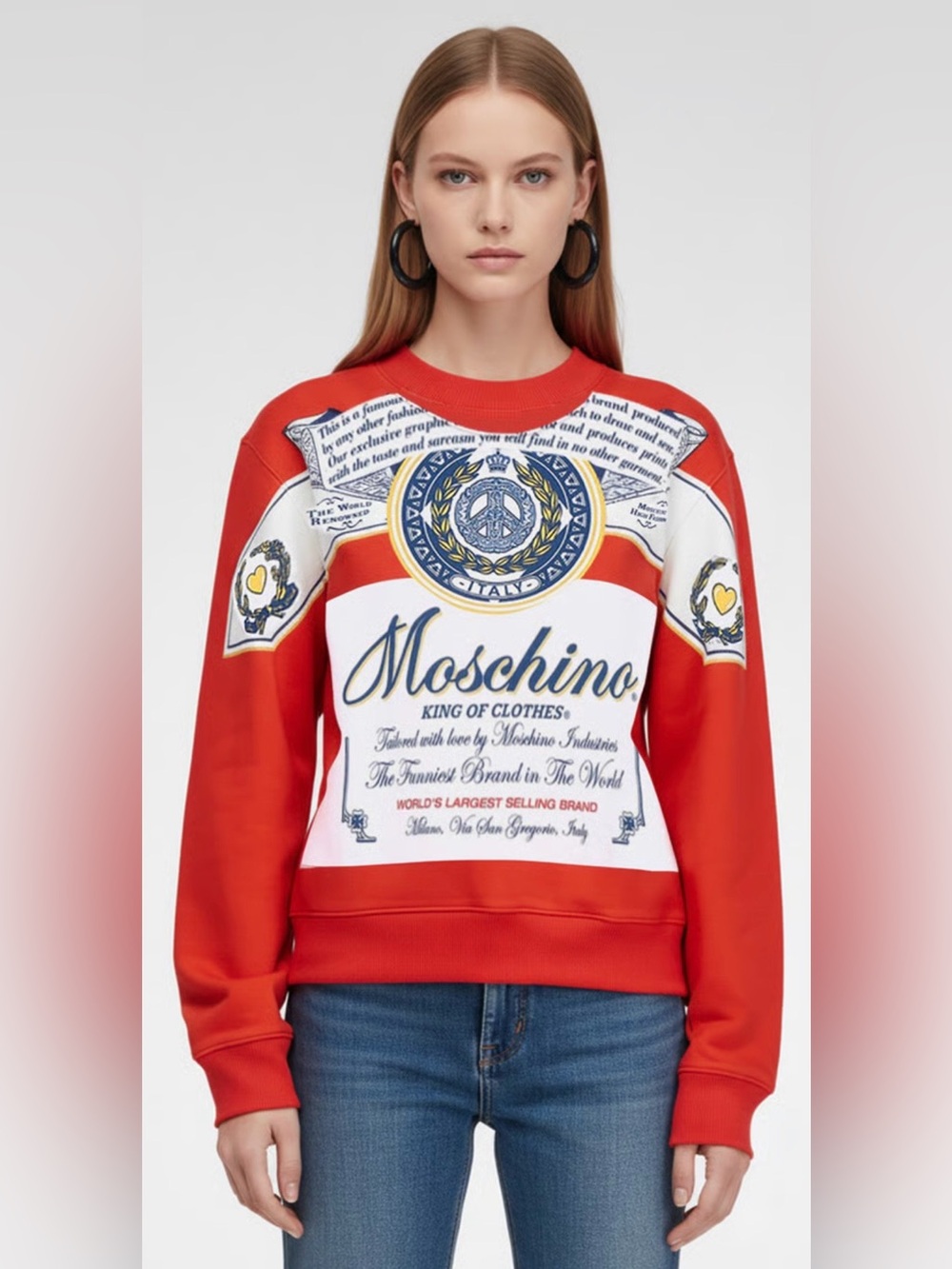MOSCHINO COUTURE x Budweiser Red, White & Gold Logo Crewneck Sweatshirt XS/US4